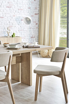 Redoro Sandalye - Doğal Meşe Ayak - Açık Gri Keten Kumaş ürün fotoğrafı