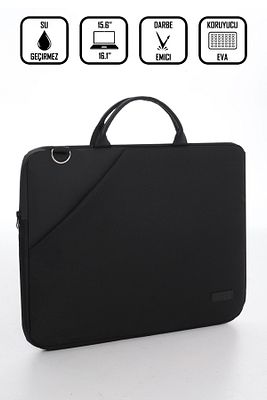 Siyah Su Geçirmez Fermuar Detaylı 15,6 inch Darbeye Karşı Korumalı Kılıf Notebook Laptop Çantası ürün fotoğrafı