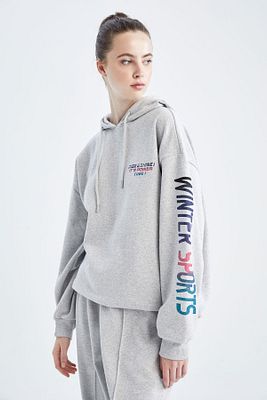 Fit Oversize Fit Kapüşonlu Içi Yumuşak Tüylü Sweatshirt ürün fotoğrafı