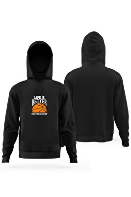 Siyah Kapüşonlu Basketbol Baskılı Sweatshirt ürün fotoğrafı