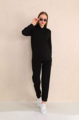 Siyah Hamile Ve Lohusa Kapüşonlu Sweatshirt Eşofman Takım ürün fotoğrafı