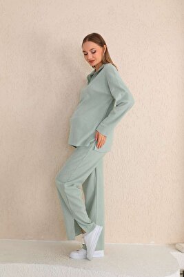Yeşil Fermuar Yakalı Yumoş Kumaş Hamile ve Lohusa Eşofman Takımı ürün fotoğrafı
