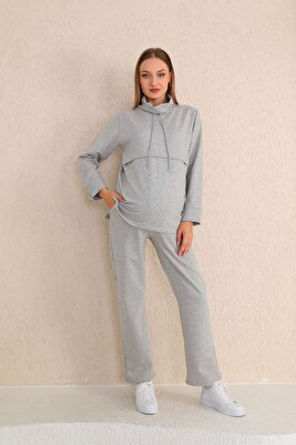 Gri Emzirmeye Uygun Hamile ve Lohusa Eşofman Takımı ürün fotoğrafı