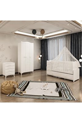 Melina Bebek Odası Takımı - Yatak Ve Uyku Seti Kombinli- Uykuseti Beyaz. ürün fotoğrafı