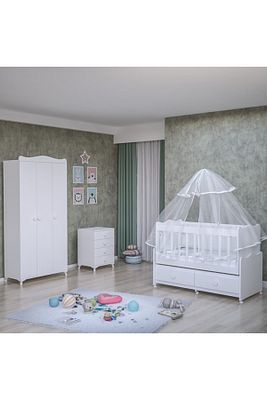 Elegant Yıldız 3 Kapaklı Bebek Odası Takımı - Yatak Ve Uyku Seti Kombinli- Uykuseti Beyaz ürün fotoğrafı