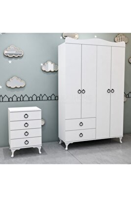 Yıldız 4 Kapaklı Dolap Ve Komodin- Beyaz ürün fotoğrafı