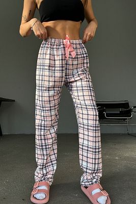 Pamuklu İnce Nefes Alan Kumaş Kurdele Bel Detaylı Baskılı Cepsiz Kadın Pijama Altı ürün fotoğrafı