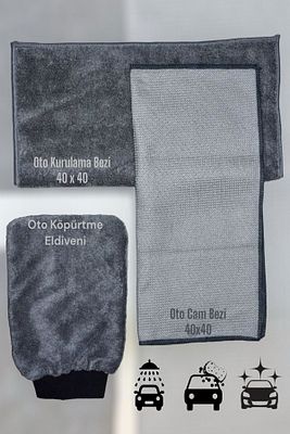 3'lü Mikrofiber Oto Yıkama Araba Kurulama Seti Kurulama Eldiven Cam Bezi ürün fotoğrafı