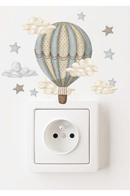 Priz - Retro Balon Bulutlar Çocuk Odası Dekoratif Priz Süsleme Sticker ürün fotoğrafı