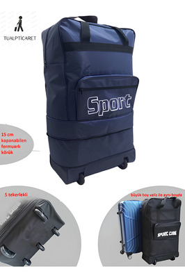 lacivert Genişleyebilir Seyahat Çantası Hurç 5 Tekerlekli Bez Büyük Boy Valiz Körüklü 75x45x25cm ürün fotoğrafı