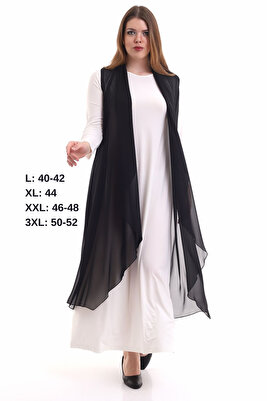 Siyah Dökümlü Bol Kalıp Uzun Şifon Yelek ürün fotoğrafı