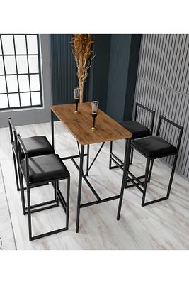 Bar Sandalyesi Takımı 4 Sandalye Bar Masası - Kahve Masa - Siyah Renk ürün fotoğrafı