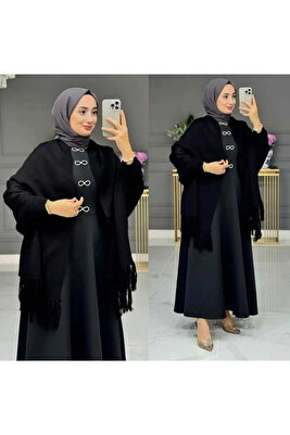 KADIN UCU PÜSKÜLLÜ TRİKO PRENSES MODEL ŞAL PANÇO ürün fotoğrafı