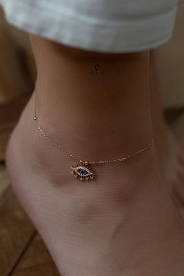 Nazar Göz Halhal Ayak Zinciri Mavi Beyaz 925 Ayar Zirkon Taşlı Rose Pembe Gümüş Halhal ürün fotoğrafı