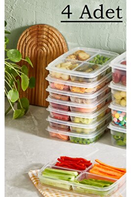 4 Adet Dondurulmuş 4 Bölmeli Öğünlük Et Ve Sebze Saklama Kabı - Buzluk Kıyma Organizeri ürün fotoğrafı