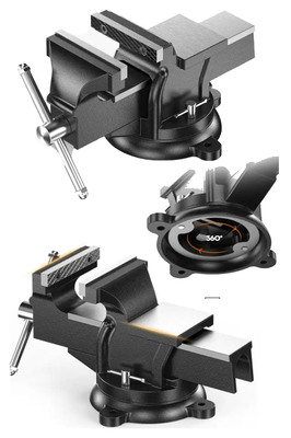 Alman Modeli Pro Çelik Kol 100 Mm 4" 360" Dönerli Taban Dövme Çelik Sabit Tezgah Masa Mengenesi... ürün fotoğrafı