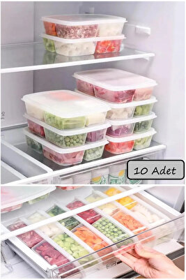 Large 10 Adet 4 Bölmeli Dondurulmuş Öğünlük Et Ve Sebze Saklama Kabı Kurban Buzluk Kıyma Kutusu ürün fotoğrafı