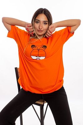 Baskılı Turuncu Oversize Unisex Tshirt ürün fotoğrafı