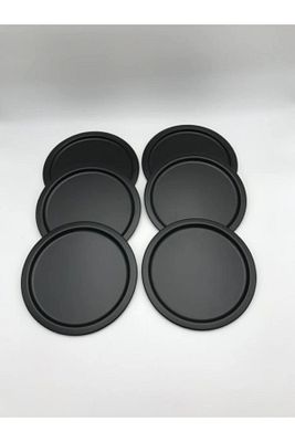 6'lı Metal Yuvarlak Çay, Kahve, Pasta Servis Tepsisi Dekoratif Sunum Tepsisi Siyah 24 Cm ürün fotoğrafı