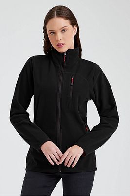 Kadın Siyah Polar Tam Fermuarlı Outdoor 3 Cepli Spor Polar Ceket ürün fotoğrafı