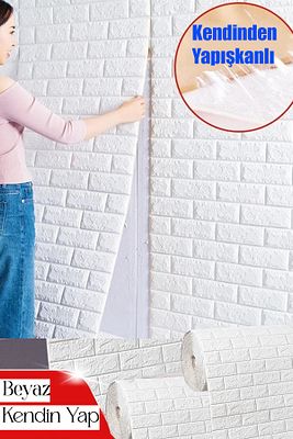 50x7 Cm Beyaz Kendinden Yapışkanlı Duvar Kağıdı Esnek Köpük Paneli 3d Boyutlu Tuğla Desen ürün fotoğrafı
