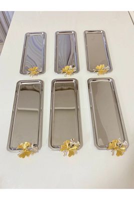 6'lı Lüx Baton Paslanmaz Çelik Kelebekli Servis , Çay ,kahve ,ikramlık Ve Sunum Tepsisi ürün fotoğrafı
