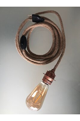 Jüt Halat Sarkıt Avize Anahtarlı Duy 3mt Bakır Rengi (AMPUL DAHİL DEĞİLDİR) ürün fotoğrafı