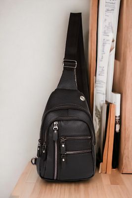 Unisex Vegan Deri, Su Geçirmez, Çapraz Omuz Çantası, Body Bag, Free Bag Siyah Renk, Günlük, Spor ürün fotoğrafı