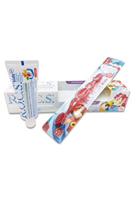 Rocs Kids 3-7 Yaş Meyve Külahı 35 Ml Diş Macunu Ve Fırçası Seti Kırmızı ürün fotoğrafı