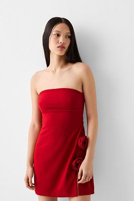 Çiçek detaylı bandeau mini elbise ürün fotoğrafı