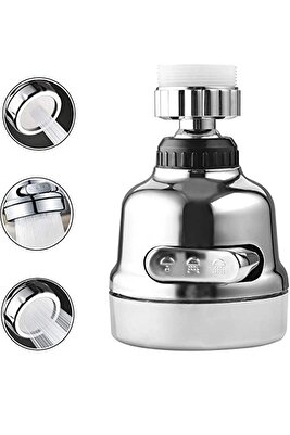 Krom 3 Fonksiyonlu Mutfak Lavabo Başlığı 360 Derece Döner Musluk Ucu Tasarruflu ürün fotoğrafı