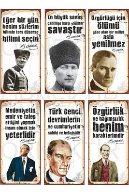 Mustafa Kemal Atatürk 6lı Mini Retro Ahşap Poster Seti ürün fotoğrafı