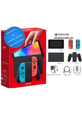 Nintendo Switch Oled 64 Gb Aksesuarlı Konsol - Kırmızı/mavi - Türkiye Uyumlu Şarj Adaptörlü ürün fotoğrafı
