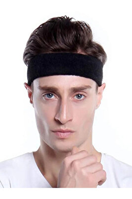 Havlu Ter Bandı Kafa Bandı Headband Tenis Saç Bandı Siyah ürün fotoğrafı