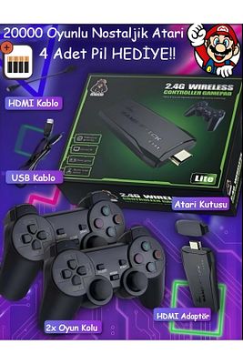 20000 Oyunlu Vintage Gaming Atari 2.4g Uyumlu Kablosuz Pilli Çift Kol Konsol Atari Retro Gamepad ürün fotoğrafı