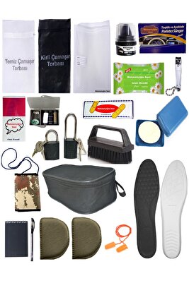 21 Parça Asker Malzemesi Seti Asker Kilidi-asker Cüzdanı-tabanlık-traş Çantası Bedelli Asker Seti ürün fotoğrafı