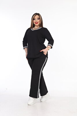 Büyük Beden Şeritli Alt-Üst Örme Takım ürün fotoğrafı