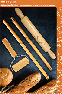 Ahşap Saplı Rulo Hamur Açıcı Ahşap Oklava Merdane Hamur Açma Oklava Seti Merdanesi 4 Parça 250920231 ürün fotoğrafı