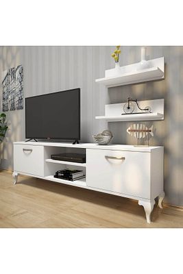 Rani A4 Duvar Raflı Tv Sehpası Kitaplıklı Tv Ünitesi Modern Ayaklı Tasarım 150 Cm Beyaz ürün fotoğrafı