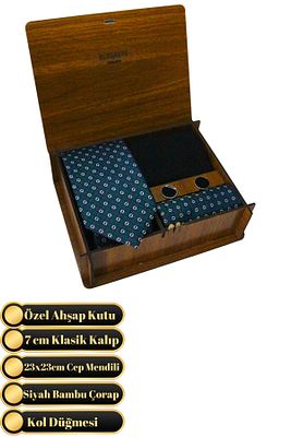 Ahşap Kutulu Kravat - Cep Mendili - Kol Düğmesi - Çorap Seti ürün fotoğrafı