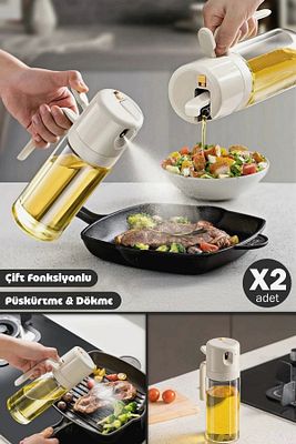 2'li Çift Fonksiyonlu Cam Yağdanlık 450ml Zeytinyağı Sıvıyağ Şişesi Airfryer Sprey Yağlık Sirkelik ürün fotoğrafı