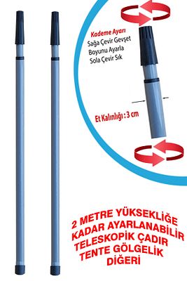 Teleskopik Kamp Plaj Çadırı Tente Gölgelik Direği 2 Metre Uzayan Çubuk Ayalanabilir Sap 2 Adet ürün fotoğrafı