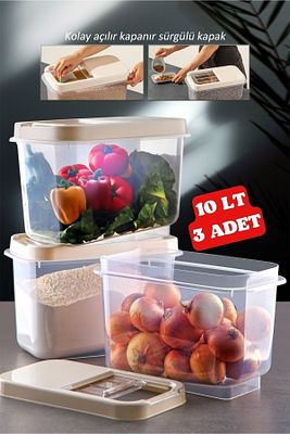 Multibox 10 Lt Kolay Kayar Kapaklı Çok Amaçlı Erzak, Bakliyat Vs. Saklama Kabı 3 Adet ürün fotoğrafı