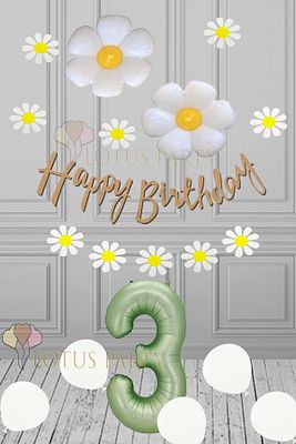 Papatyalı Doğum Günü Part Seti Papatya Folyo Balon - Papatya Banner - Yeşil Rakam Folyo Balon 3 Yaş ürün fotoğrafı