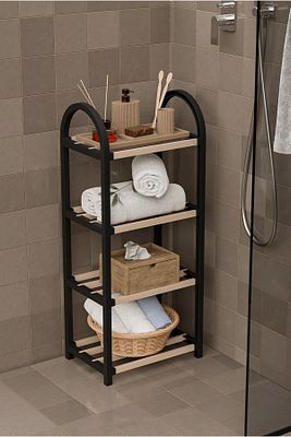 Chawood Mini Ahşap Çubuklu 4 Bölmeli Siyah Banyo Düzenleyici Masif Ahşap Ayakkabılık Raf Ünitesi ürün fotoğrafı