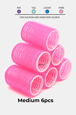 6lı Orta Boy Bigudi Cırtlı - Yapışkanlı Saç Bigudisi Orta Boy Bugidi, Çap: 36mm ürün fotoğrafı