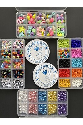 4 Kutulu Hobi Takı Yapma Seti Kolye Bileklik Halhal Telefon Charmı Yapma Seti ürün fotoğrafı