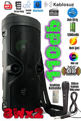 Bluetooth Hoparlör Parti Hoparlörü Karaoke Mikrofon Kumanda Işıklı Ses Bombası Radyo Usb Sd Girişli ürün fotoğrafı