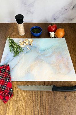 Supreme Mermer Görünümlü | Cam Kesme Tahtası - Cam Kesme Tablası | 30cm x 40cm ürün fotoğrafı