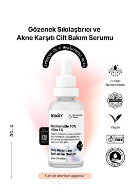 Niacinamide 10% + Zinc 1% Gözenek sıkılaştırma, Akne ve siyah nokta engelleme, cilt yenileme serum ürün fotoğrafı